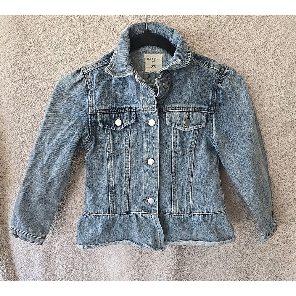 Hayden Girls Denim Jean Jacket Raw Hem Ruffled Size M‎ NWOT